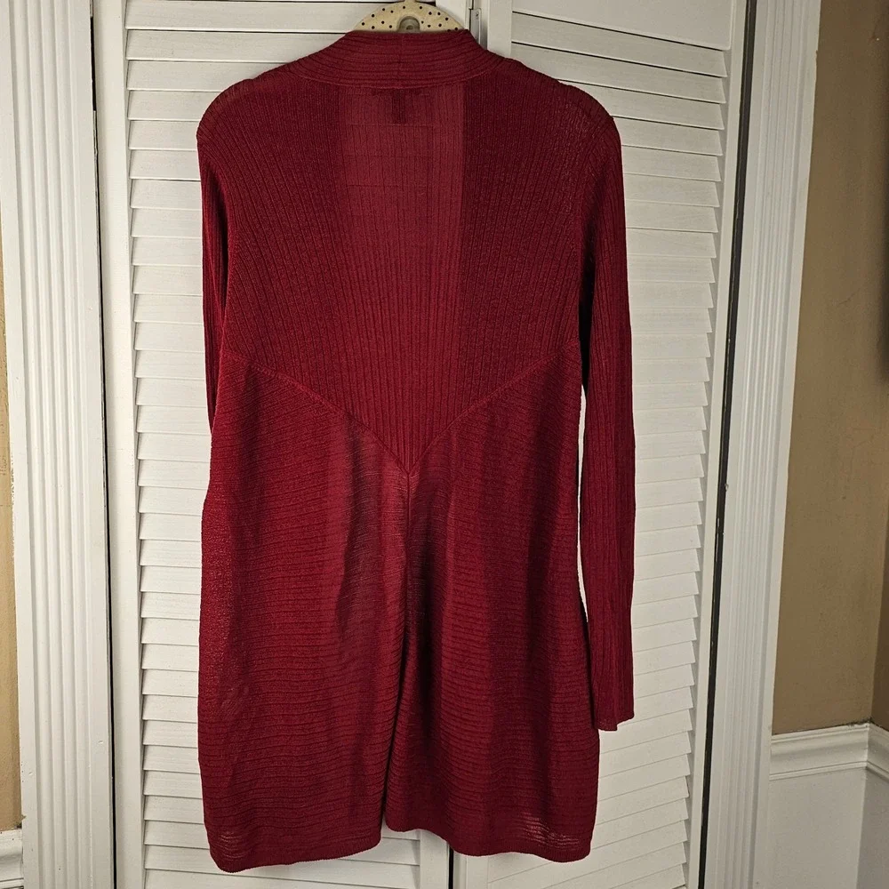 Eileen Fisher Womens Red Ribbed Silk‎ Blend Open Front Cardigan Sweater XS